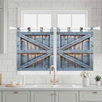 Farmhouse Wood Grain Kitchen Curtains 36 Inch Length, Small Window Curtains Tab Top, Vintage Country Barn Gate Textured Light Filtering Short Window Treatments Tier Drapes 27.5"x36" 2 Panel