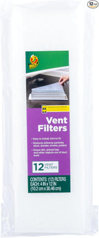 Duck Brand Air Vent Filters, Reduce Airborne Particles like Dust, Dander, Pollen and Trap Debris in your Ventilation System, Air Register Vent Filters for Home, 4 In. x 12 In., 12-Pack, White