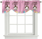 Pink Easter Tie Up Valance Curtains for Windows,Kitchen Curtains Window Shades,Easter Bunny Eggs Spring Cartoon Farmhouse Wood Grain Light Filtering Curtain Valances for Bedroom/Bathroom/Cafe 60"x18"