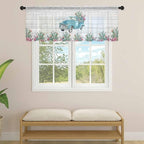 Farmhouse Sheer Valance Curtains, Summer Blue Car with Cactus Succulents Wood Grain Light Filtering Kitchen Valances Rod Pocket Voile Curtain Window Treatment for Bedroom/Living Room/Basement 42Wx18L