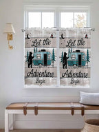 Farmhouse Bear Camper Van Tree Window Valance Curtains, Vintage Wood Grain Light Filtering Kitchen Valance with 3-inch Rod Pocket for Living Room Bathroom Bedroom,2 Panel,52x54In