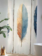 Sheer Curtains 96 Inches Long, Blue Brown Feathers Semi Sheer Curtains Light Filtering Window Treatment, Boho Ombre Vintage Wooden Grain Privacy Voile Drapes for Living Room Bedroom 52x96 Inch
