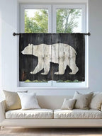 Sheer Curtains 45 Inch Length, White Brown Bear Semi Sheer Curtains Light Filtering Window Treatment, Rustic Counrty Vintage Wood Grain Privacy Voile Drapes for Living Room Bedroom 52x45 Inch