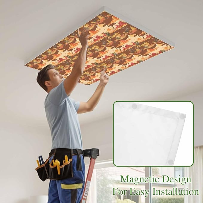 Tropical Plant Cactus Fluorescent Light Covers 4 Pack Western Cowboy Horse Sunset Deserts Brown Magnetic Fluorescent Ceiling Lights Filters for Office Classroom Home Drop Ceiling 4x2 Feet