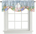 Spring Easter Tie Up Valance Curtains for Windows, Kitchen Curtains Window Shades, Rabbit Ears Foot Colorful Eggs Wooden Plank Light Filtering Roman Curtain Valances for Bedroom/Bathroom/Cafe 60"x18"