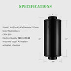 G-HYDRO 6 Inch Inline Air Carbon Filter with 1200+ RC48 Australia Virgin Activated Charcoal Odor Control Scrubber for Grow Tent Indoor Plants Inline Fan Free Installation, 6 x 28 Inch, 500 CFM, Black