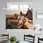 Farm Horses Kitchen Curtains 45 Inch Length, Short Cafe Window Curtains Tab Top, Farmhouse Barn Funny Animals Butterfly Light Filtering Window Treatments Tier Drapes 27.5"x45" 2 Panel