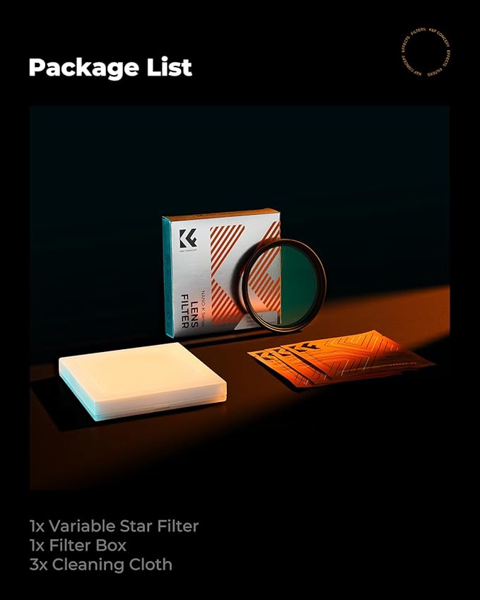 K&F CONCEPT 55mm Variable Star Filter Cross Screen Starburst Filter 4, 8 Points -18 Layer Coating Ultra Slim Optical Glas Camera Lens Filter with 3 Cleaning Cloth