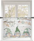 Sheer Curtains 54 Inch Length, Sage Green Gnomes Semi Sheer Curtains Light Filtering Window Treatment, Eucalypus Coastal Anchor Retro Wood Privacy Voile Drapes for Living Room Bedroom 52x54 Inch