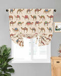 Tie Up Curtains for Windows, Summer Camels Adjustable Balloon Nature Linen Textured Kitchen Curtain, Farmhouse Retro Cartoon Desert Animals Privacy Curtains Balloon Blind for Cafe, 42 x 63 Inches