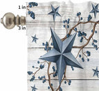 Kitchen Curtains Tiers and Valance Set of 3, Farmhouse Light Filtering Window Curtain Set, Blue Country Texas Star Vintage Berries Wooden Rod Pocket Curtain Drapes for Living Room, 36 Inches Tiers