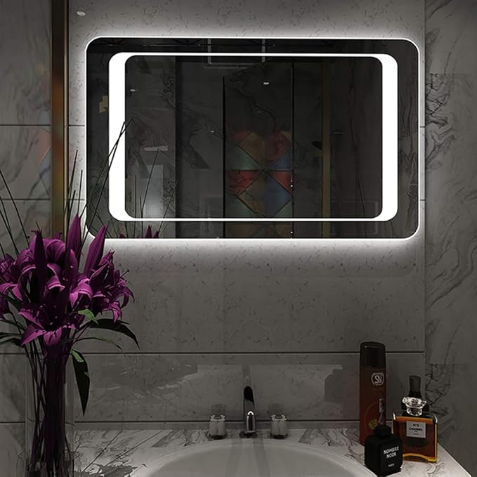 LED Bathroom Mirror with Lights Sensor Switch Bathroom Mirror with Demister Pad for Makeup Cosmetic Shaving… (600x800x42mm)