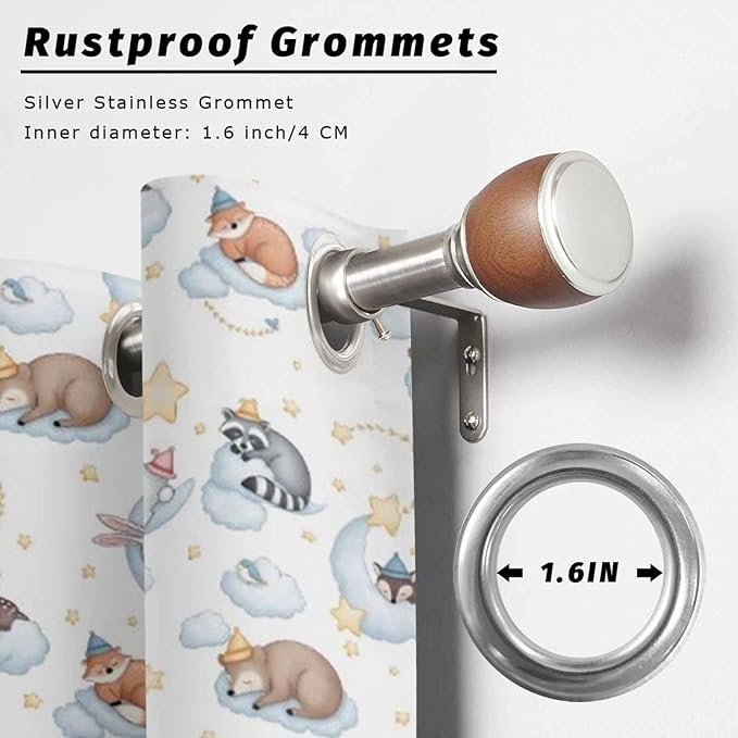 Cartoon Animals Outdoor Curtains for Patio Raccoons Rabbits Moon Waterproof Outside Curtains with Grommet Top Weatherproof Curtain for Cabana Pergola Gazebo, 2 Pack, 54" W x 95" L
