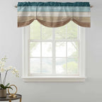 Teal Brown Tie Up Valance Curtains for Windows, Kitchen Curtains Window Shades, Farmhouse Vintage Abstract Wooden Grain Light Filtering Roman Curtain Valances for Bedroom/Bathroom/Cafe 54"x18"