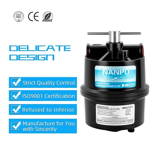 NANPU 3/8" NPT Sub-Micronic Compressed Air Filter Kit – 0.01 Micron Filtration for Spray Guns, Air Tools & CNC – Industrial Moisture & Oil Removal, 60 CFM