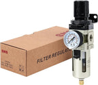 SNS Compressed Air Filter Regulator Piggyback Combo 3/8''NPT- Poly Bowl with Metal Guard, Semi-auto Drain, Bracket, Gauge AW3000-N03A