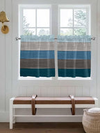 Retro Farm Blue Gray Wood Grain Window Valance Curtains, Rustic Wooden Plank Light Filtering Kitchen Valance with 3-inch Rod Pocket for Living Room Bathroom Bedroom,2 Panel,27.5x24In