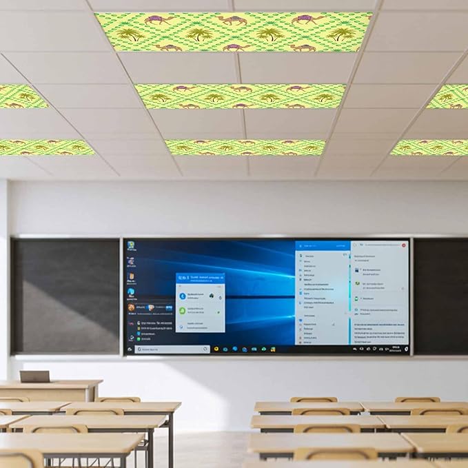3 Pack Fluorescent Light Cover, Desert Sand Camels Light Covers for Ceiling Lights, Palm Trees Tropical Plants Polka Dot Yellow Magnetic Lights Filters Ceiling Shade for Classroom/Office - 4 x 2 Feet