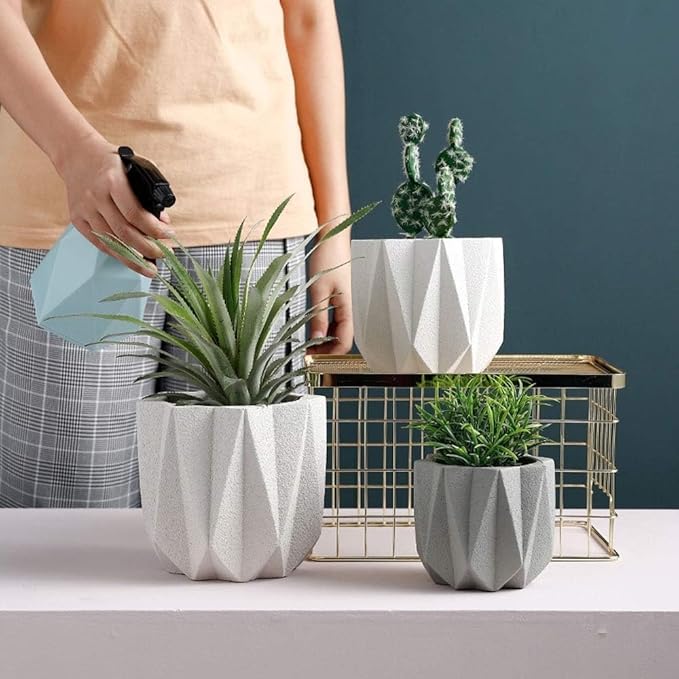 Outdoor Succulent Plantpot Cactus Plant Container Cement Flowerpot Container Modern Simple Planter Flower Vase Meat Plant Cement Container Concrete Flower Plant (Gray1 13cm*11.5cm) (White 13cm*11.5cm)
