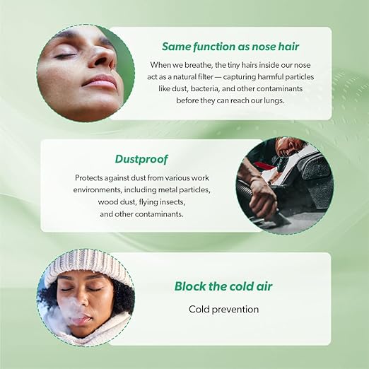 3-Ply Nose Filter Reusable Breathable Nasal Plugs Air Filteration for Dust, Pollution, Block Cold Air - Pack of 3 (Large)