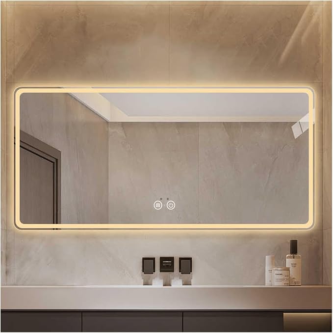 Bathroom Mirror with LED Lights，Smart Illuminated LED Bathroom Mirror，Energy-Saving LED Smart Mirrors，LED Mirror for Bathroom，with Demister Pad and Smart Touch Switch(H60*W80cm/H23.6*W31.5IN)