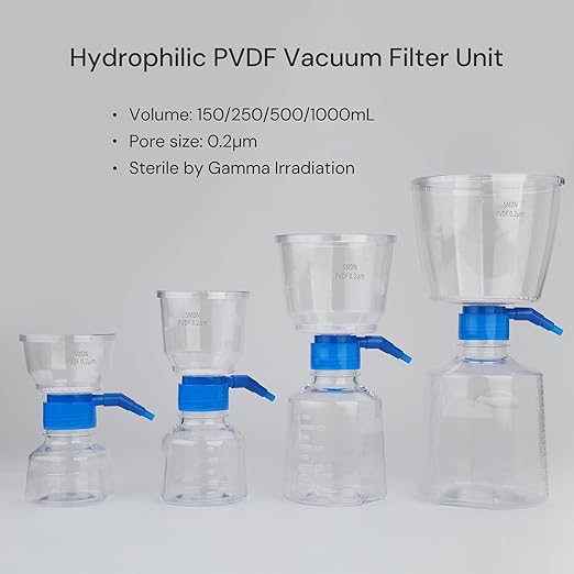Pack of 9 Diposable Vacuum Filter Units 500mL 0.2μm PVDF Hydrophilic Membrane