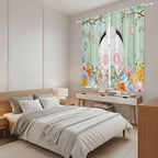 Easter Window Curtains 63 Inch Long 2 Panel Set, Rod Pocket Bedroom Curtains & Drapes, Spring Watercolor Bunny Eggs Wooden Grain Green Light Filtering Window Treatment for Living Room 42"W x 63"L