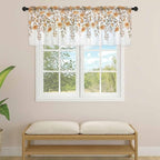 Spring Summer Flowers Sheer Valance Curtains, Vintage Watercolor Orange Floral Leaf Plant Light Filtering Kitchen Valances Rod Pocket Voile Curtain Treatment for Bedroom/Living Room/Basement 60Wx18L