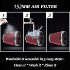 MUGE RACING 6" 152 mm High Flow Inlet Air Filter, Air Intake Cone Filter Replacement Performance Washable Clamp-On Dry, 6'' Tall(Red)