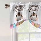 Grey Easter Tie Up Valance Curtains for Windows, Kitchen Curtains Window Shades, Spring Cartoon Bunny Colorful Eggs Wood Grain Light Filtering Roman Curtain Valances for Bedroom/Bathroom/Cafe 42"x18"
