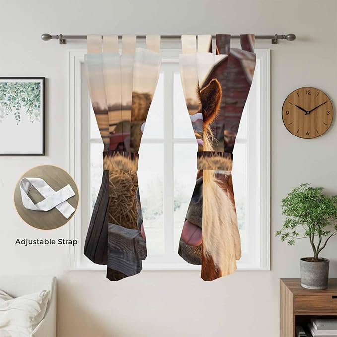 Farm Horses Bathroom Curtains 63 Inch Length, Window Curtains Tab Top, Farmhouse Barn Funny Animals Butterfly Light Filtering Window Treatments Drapes 52"x63" 2 Panel