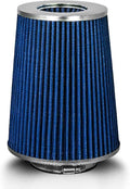 BLUE 3.5" 89 mm Inlet Truck Air Cone Replacement Performance Washable Clamp-On Dry Air Filter (8" Tall)