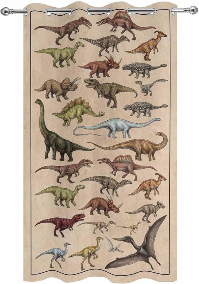 Vintage Outdoor Curtains for Patio Dinosaurs Biographies Retro Waterproof Outside Curtains with Grommet Top Weatherproof Curtain for Cabana Pergola Gazebo, 1 Panel, 54" W x 84" L