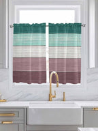 Retro Farm Woodcuts Texture Window Valance Curtains, Green Brown Gradient Light Filtering Kitchen Valance with 3-inch Rod Pocket for Living Room Bathroom Bedroom,2 Panel,52x54In