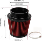 Red 4" 100mm Inlet Cone Replacement Dry Air Filter High Flow Car Performance Cold Air Intake Filter