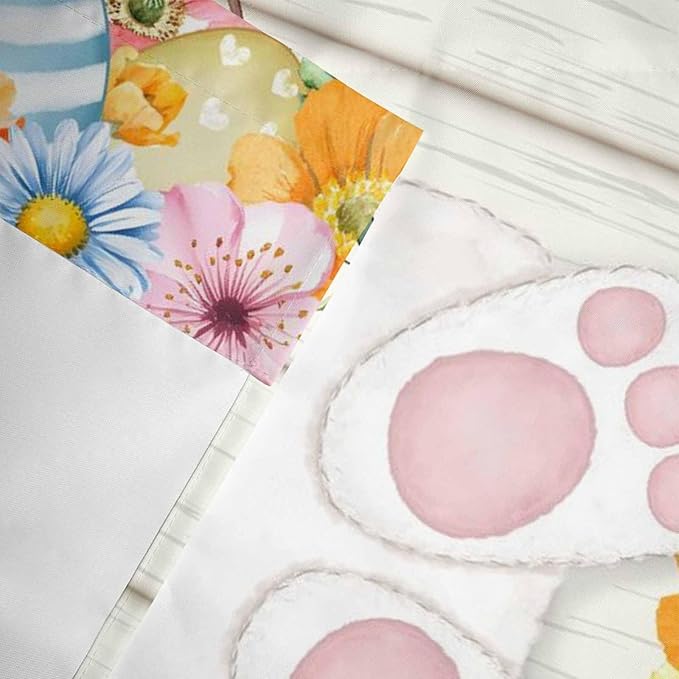Easter Curtain Valances for Windows, Kitchen Valance Window Treatment, Spring Farmhouse Watercolor Bunny Eggs Wood Grain Light Filtering Block Curtains for Bathroom/Bedroom/Living Room 60'' x 18''