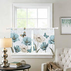 Blue Tulips Kitchen Curtains 36 Inch Length, Small Window Curtains Tab Top, Watercolor Flowers Butterfly Spring Farmhouse Blue Light Filtering Short Window Treatments Tier Drapes 27.5"x36" 2 Panel
