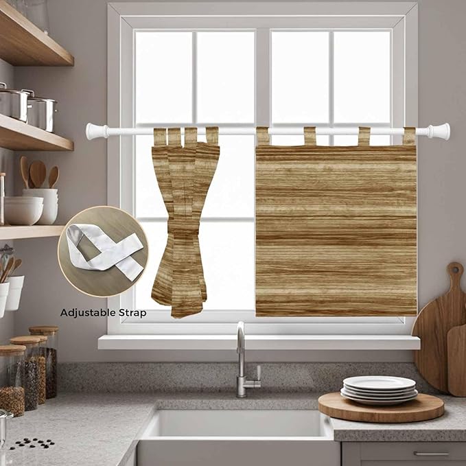 Vintage Western Kitchen Curtains 36 Inch Length, Small Window Curtains Tab Top, Rustic Farmhouse Wooden Grain Barn Door Light Filtering Short Window Treatments Tier Drapes 27.5"x36" 2 Panel