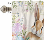Kitchen Curtains Tiers and Valance Set of 3, Easter Light Filtering Window Curtain Set, Pastoral Spring Bunny Eggs Botanical Flowers Leaf Rod Pocket Curtain Drapes for Living Room, 24 Inches Tiers