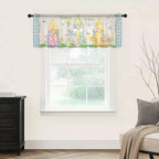 Easter Sheer Valances for Windows 42"x18", Light Filtering Kitchen Curtains Valance, Gnomes Colorful Eggs Butterfly Flowers Blue Check Rod Pocket Chiffon Curtains for Living Room Bedroom Cafe