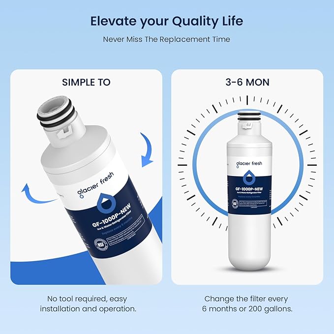 GLACIER FRESH Water Filter LT1000PC Replacement for Refrigerator, Compatible with MDJ64844601, ADQ747935 ADQ74793504 Water Filter (6 Pack)