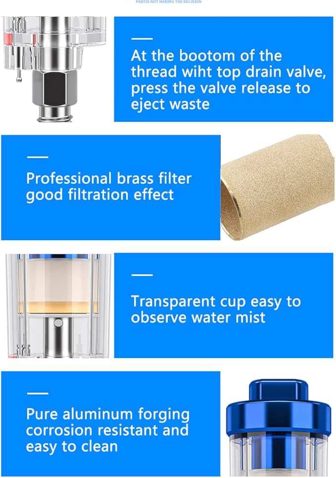 2 Pcs Water Oil Separator Mini in-Line Air Filter, 1/4 Inch NPT Inlet and Outlet Airbrush Filter Moisture Separator - Use on Compressor Air Line Hose, Air Tools, Paint Spray Guns