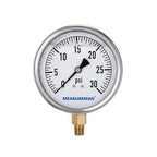 MEASUREMAN Glycerin Filled Plumbing Pressure Gauge 0-30psi Stainless Steel Case, 4" Dial 1/4" NPT Brass Lower Mount, Ideal for Residential Plumbing, Water Filtration Systems, Pneumatic Machinery