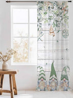 Sheer Curtains 84 Inches Long, Coastal Eucalyptus Leaf Semi Sheer Curtains Light Filtering Window Treatment, Sage Green Gnomes Starfish Privacy Voile Drapes for Living Room Bedroom 52x84 Inch