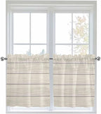 Vintage Country Wooden Board Window Valance Curtains, Gradient Wood Grain Line Light Filtering Kitchen Valance with 3-inch Rod Pocket for Living Room Bathroom Bedroom,2 Panel,27.5x24In