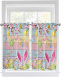 Colorful Easter Tier Curtains 45 Inches Long, Spring Watercolor Bunny Egg Flower Wood Grain Window Treatment Curtain Drapes, Window Half Privacy Curtains for Bedroom Bathroom, 42"x45", 2 Panels