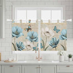 Spring Flowers Kitchen Curtains 36 Inch Length, Small Window Curtains Tab Top, Vintage Rustic Tulips Floral Butterfly Khaki Light Filtering Short Window Treatments Tier Drapes 27.5"x36" 2 Panel