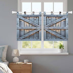 Farmhouse Wood Grain Kitchen Curtains 24 Inch Length, Small Window Curtains Tab Top, Vintage Country Barn Gate Textured Light Filtering Short Window Treatments Tier Drapes 27.5"x24" 2 Panel