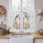 Easter Bunny Kitchen Curtains 54 Inch Long 2 Panel Set,Rod Pocket Window Curtains Panels,3D Optical Illusion Farmhouse Flower Wood Grain Light Filtering Privacy Draperies for Bedroom 42"W x 54"L