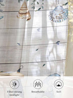 Sheer Curtains 72 Inches Long, Coastal Eucalyptus Leaf Semi Sheer Curtains Light Filtering Window Treatment, Ocean Blue Gnomes Starfish Wood Grain Privacy Voile Drapes for Living Room 52x72 Inch